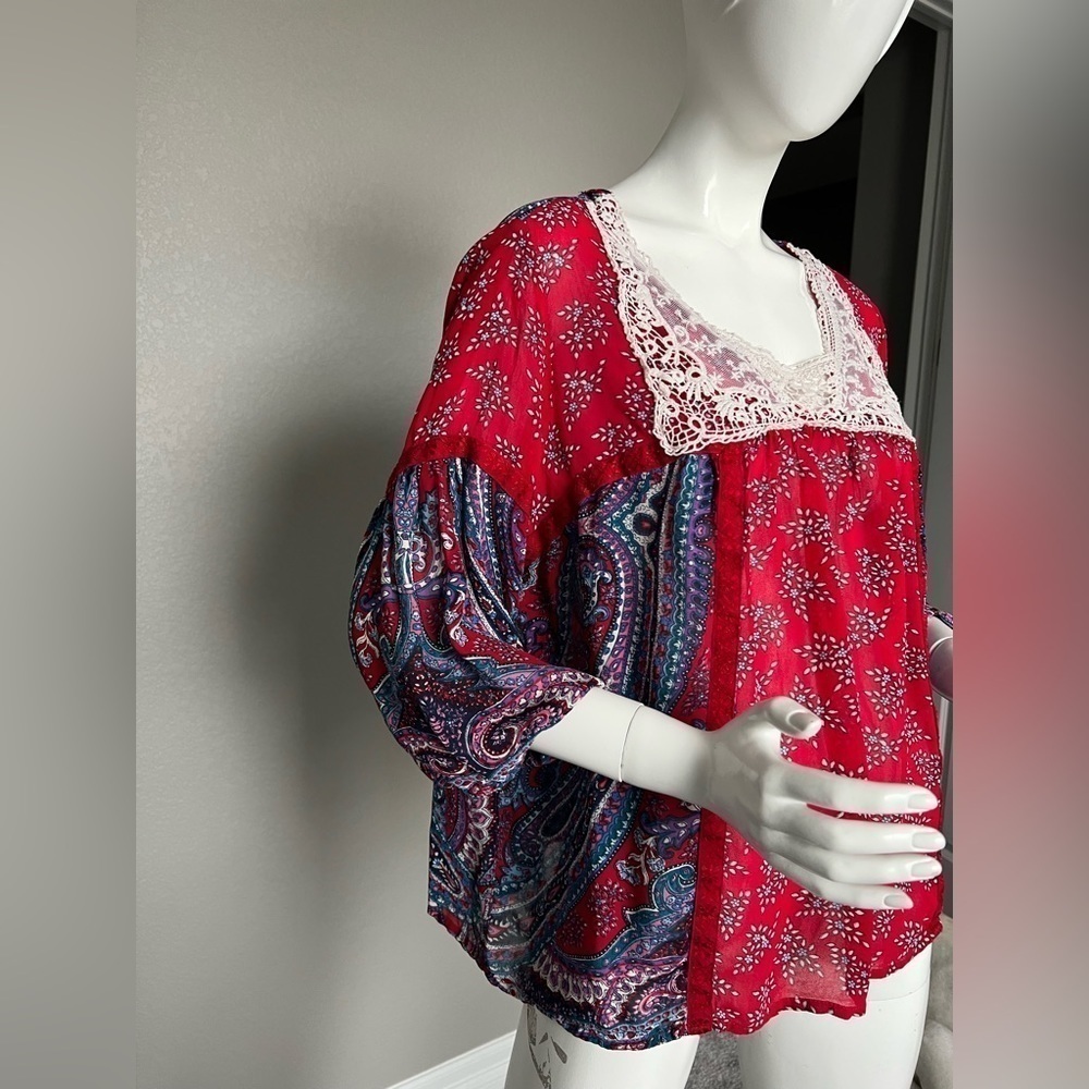 BILA WOMENS XXL PEASANT BOHO BLOUSE MULTI
COLOR SHEAR TOP - Picture 3 of 8